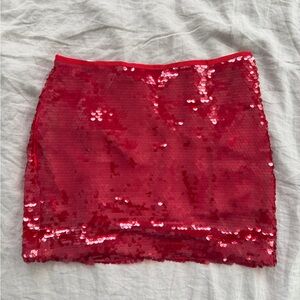 Red Sequin Mini Skirt